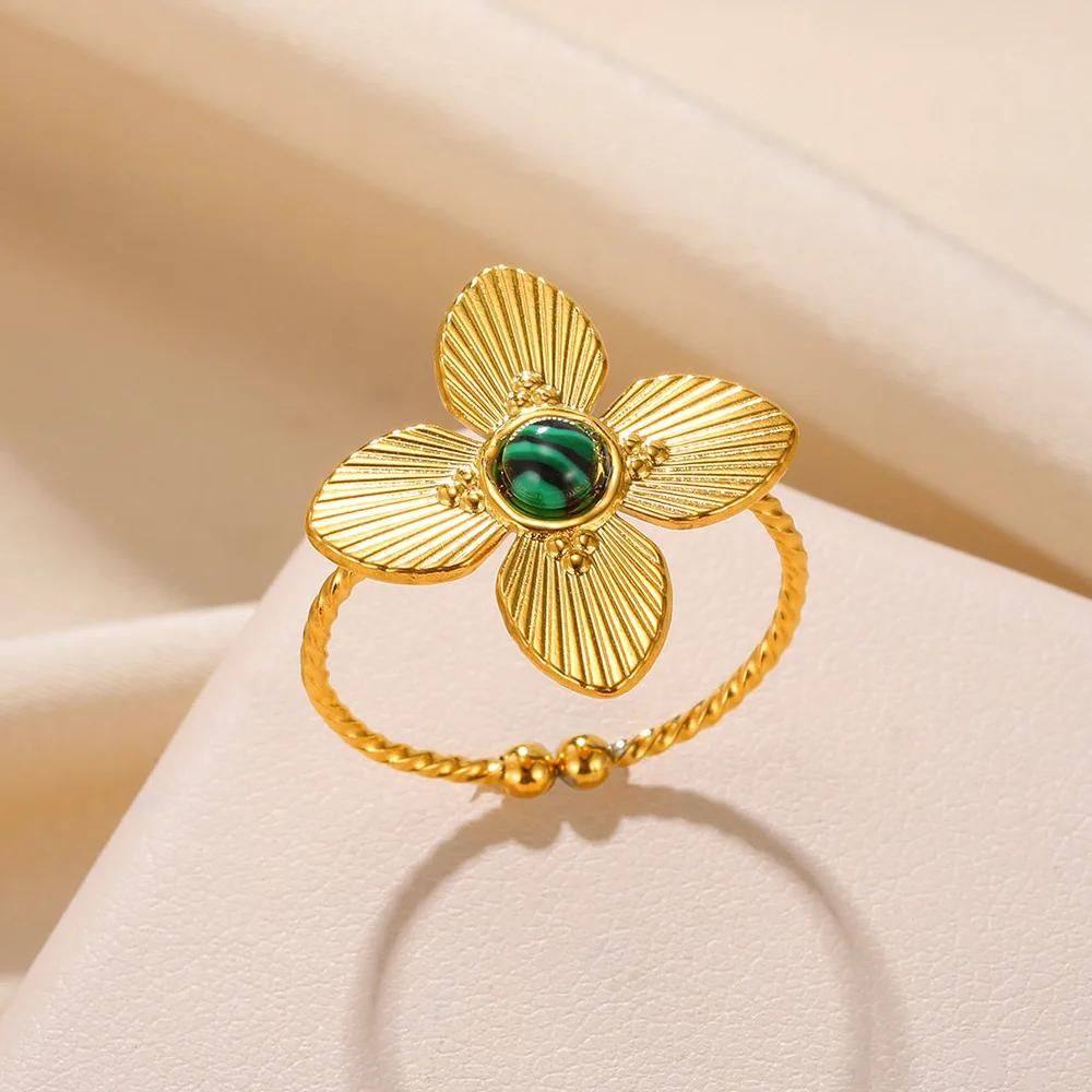 bague pierre verte fleur magda